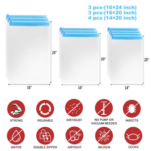 Compression Bags - Travel Accessories - 10 Pack Space Saver Bags - No Vacuum or Pump Needed - Vacuum Storage Bags for Travel Ess