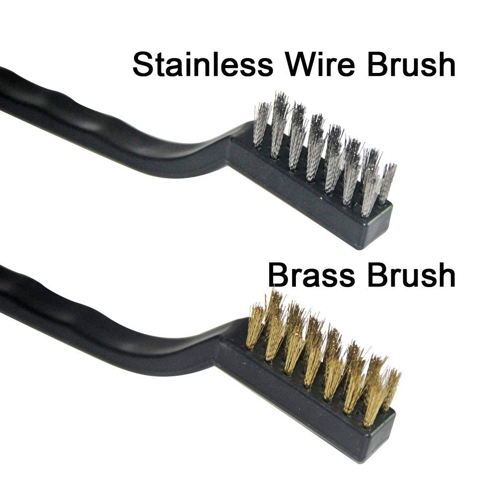 12PCS Mini Wire Brushes, Stainless Steel & Brass Brush Set, Curved Handle Scratch Brush for Automotive, Cleaning Welding Slag an
