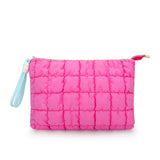 DOB SECHS Puffer Quilted Makeup Bag with Handle, Cute Puffy Cotton Cosmetic Bags for Women, Checkered Toiletry Zipper Pouch, Tra