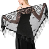 Alexvyan Floral Design Triangle Lace Stole And Wraps For Evening Dresses With Tassels For Evening Party Mesh Wedding Shawls For 