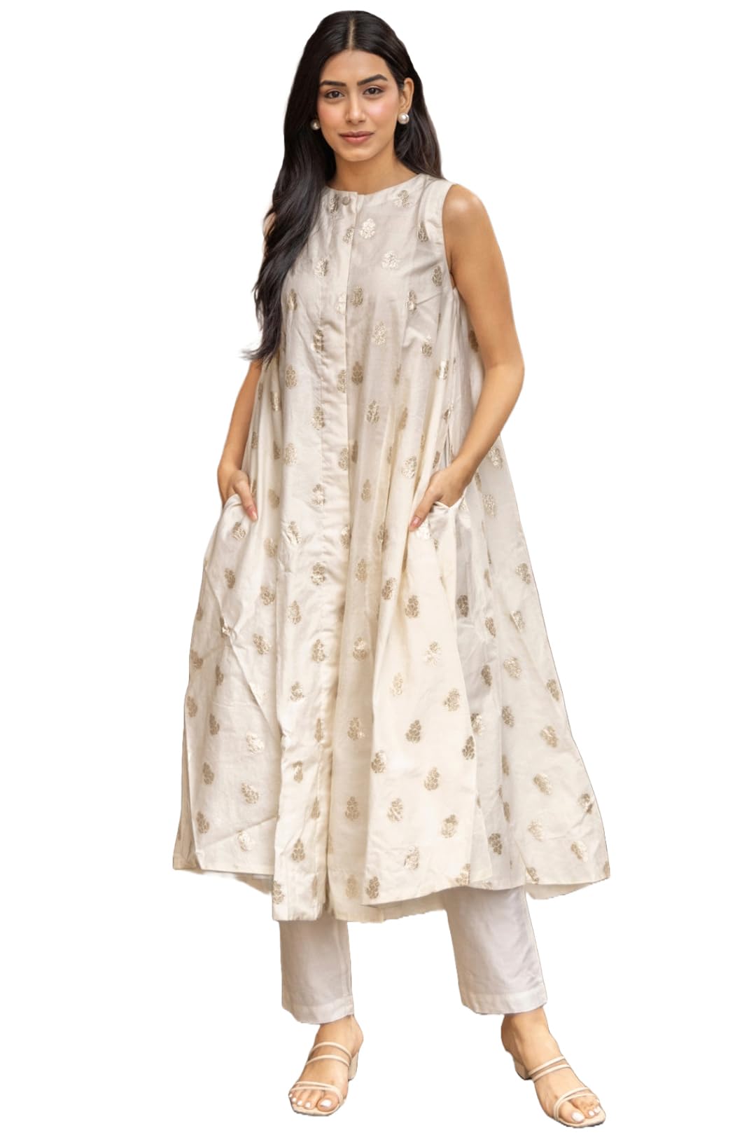 Anni Designer Women'S Rayon Viscose A-Line Printed Kurta With Pant (Balari Cream_M_Cream_Medium),Cream,M