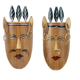 Junsu Craft Handmade Bamboo & Wood Tribal Naga Face Mask Wall Hanging Male & Female Sculpture Set | 10.75 X 5 Inch Ethnic Idol