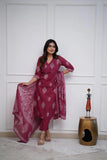 Gosriki Women'S Rayon Viscose Straight Printed Kurta With Pant & Dupatta (Kanisha Wine-Gs_Xl_Wine_X-Large),Wine,,B0F8ZWKSPC