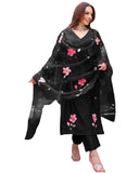 Anni Designer Women'S Rayon Blend Floral Straight Kurta With Pant & Dupatta (Roka Rani_Black_Medium),Black,M