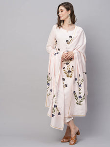 Gosriki Women'S Cotton Blend Straight Printed Kurta With Pant & Dupatta (Brush-Peach-Tnw-Gs_Xl_Peach_X-Large),Peach,,B0C5JS1NB2
