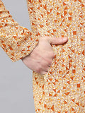 See Designs Men'S Cotton Regular Fit Printed Straight Kurta [Cream_Xxl]