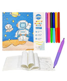 SID MAGIC Art Doodle Colouring Book Set for Kids 2 Theme Variants (Astronaut) | Includes 6 DoubleSided Markers | Story Pictur
