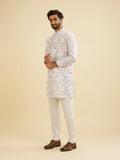 Manyavar Blended Cotton Men'S Floral Print Kurta (Cream,L)