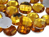 Allstarco 14mm Gold Topaz CH16 Flat Back Sew On Round Beads Acrylic Rhinestones Sewing Plastic Gems with Holes for Jewelry, Clot