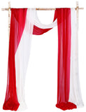 Cytdkve 2 Panels 18Ft Wedding Arch Draping Fabric, Sheer Arch Drapes for Wedding Party Backdrop (Slightly Shimmery, White & Red)