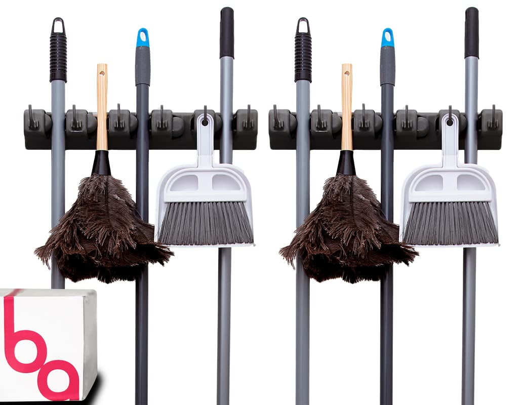 Berry Ave Broom Holder & Wall Mount Garden Tool Organizer- Kitchen, Closet, Garage & Laundry Room Storage W/ 5 Slots & 6 Hooks- 