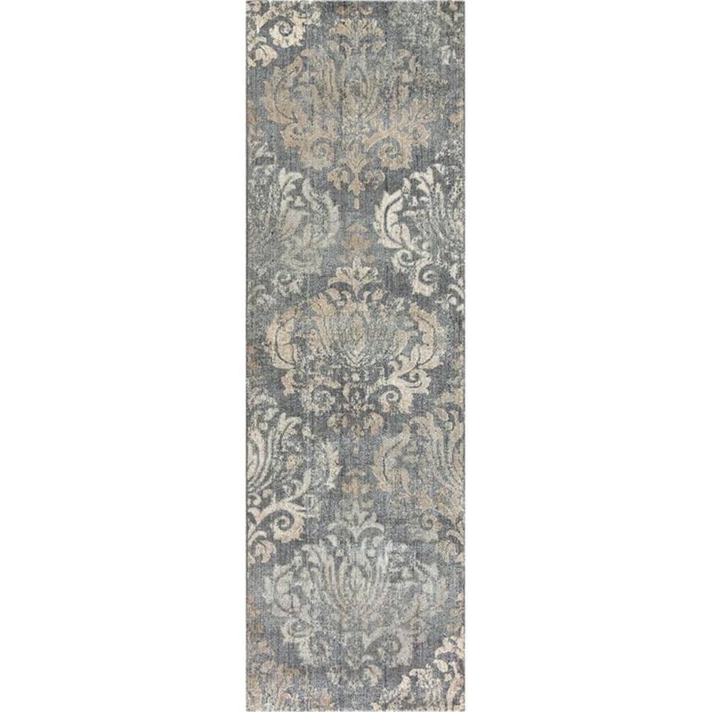 Alora Decor Euphoria 2'6' X 10' Damask Distress Gray/Gray/Rust/Blue Hybrid Rug