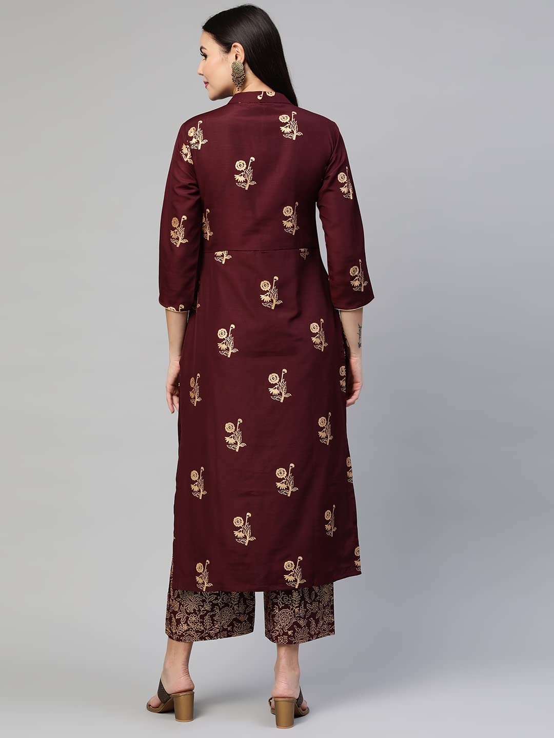 Anni Designer Women'S Cotton Blend Straight Embellished Kurta With Palazzo (Anwita Maroon_Xxl_Maroon_Xx-Large),Maroon,2XL,Cotton Blend,Straight,Palazzo