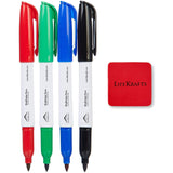 Lifekrafts Dry Erase Marker Pens | Pack of 4 (Mix) | Fine Tip Whiteboard Markers with Eraser | Smooth Writing & Easy Wipe | For