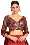 Soch Womens Maroon Sequinned Embellished Georgette Padded Blouse