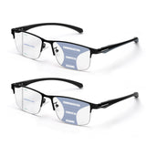 ZERPEET 2 Pack Men's Progressive Multifocal Reading Glasses,Half Rim Metal Frame TR90 Temples Blue Light Blocking Anti Eyestrain