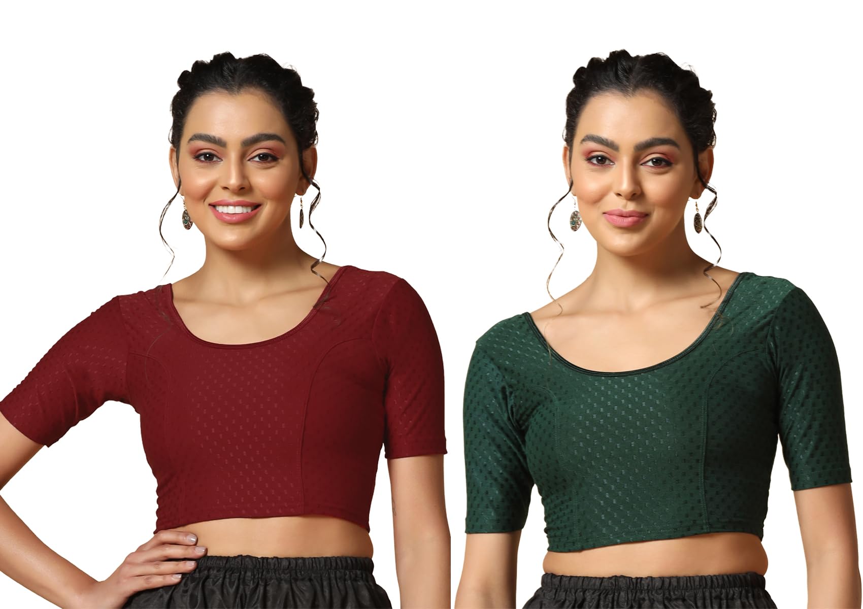 Toplot Cotton Blend Lycra Stretchable Readymade Blouses Pack Of 2 (Combo-5058-Gre-Mrn-32) Green-Maroon,Green-Maroon,32,B0CV59KD8N