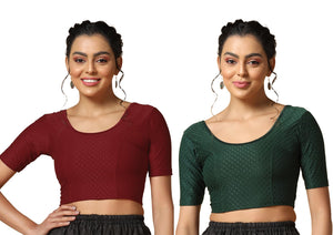 Toplot Cotton Blend Lycra Stretchable Readymade Blouses Pack Of 2 (Combo-5058-Gre-Mrn-32) Green-Maroon,Green-Maroon,32,B0CV59KD8N