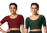Toplot Cotton Blend Lycra Stretchable Readymade Blouses Pack Of 2 (Combo-5058-Gre-Mrn-32) Green-Maroon,Green-Maroon,32,B0CV59KD8N