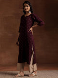 Libas Women'S Cotton Ethnic Motifs Straight Kurta (29181O Burgundy Burgundy S