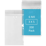 GPI - 6 Mil, Extra Heavy-Duty, 3 x 5 Clear Plastic Reclosable Zip Bags, Puncture-Resistant, Strong Resealable Poly Bags, With Lo