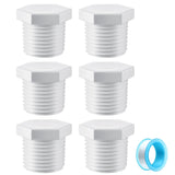 6 Pieces RV Hot Water Heater Drain Plug with Tape, 1/2 Inch NPT Drain Plug White Plastic Drain Plug, Compatible with RV Camper a