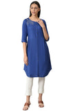 W for Woman Women's Viscose Solid Regular Kurta (22FEW17320-216898_Cobalt Blue_L)