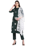 Gosriki Women'S Cotton Blend Straight Embroidered Kurta With Pant & Dupatta (Enter-Drk-Bott-Green_M-Go_Dark Green_Medium),Dark Green,,B09SWBBWBR