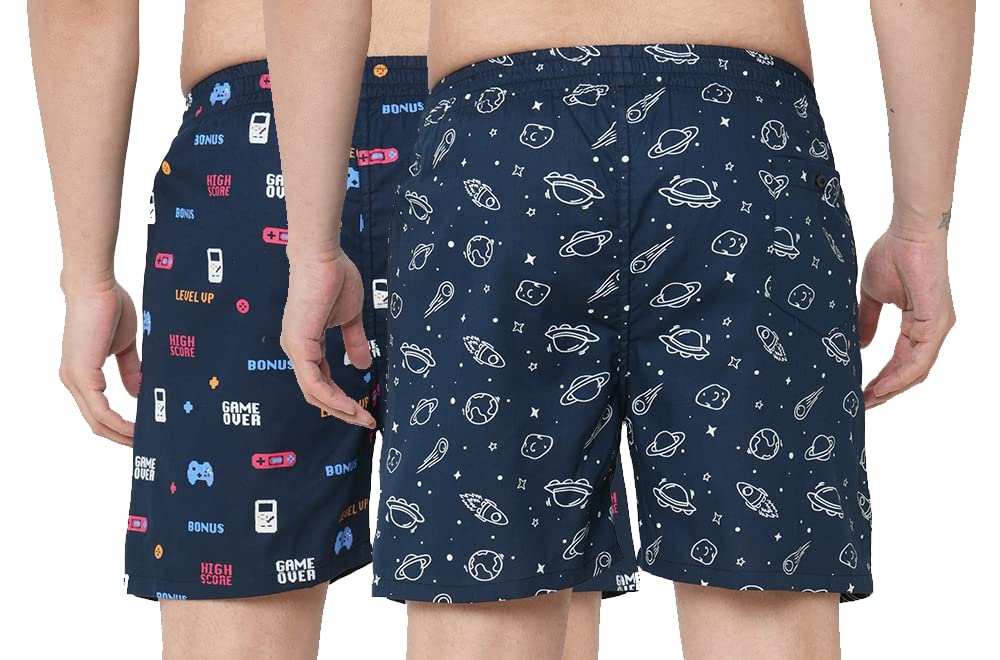 Anni Designer Men'S Cotton Blend Modern Relaxed Floral Boxer Shorts (Pack Of 2) (Anl-Bxr-Pack-2-An-023_Multicolor_M),Multicolour,M,,,