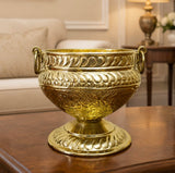 Sanskriti Decor Brass Planter With Handle || For Living Room||Antique Design Hammered Plant Container, Flower Pot For Indoor/Out