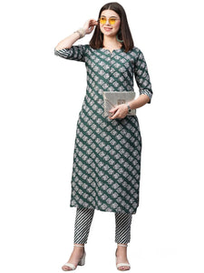 Gosriki Women'S Cotton Blend Printed Straight Kurta With Pant (Funnu Mehandi-Nwfb08-Gs_S_Mehandi_Small),Mehandi,,B0BTJ6PS29