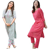 Gosriki Women'S Cotton Blend Printed Straight Kurta With Pant Pack Of 2 (Combo-Disini-Excel Pink_L-Gs_Multi_Large),Multicolour,,B0BTX2RGFW