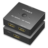 HDMI Switch 4K 120Hz, 4K 144Hz, HDMI Switcher Splitter 2 in 1 Out, Aluminum Shell, Support PS4 PS5, Xbox, Fire Stick, Apple TV, Roku, PC, TV