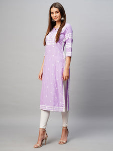 Gosriki Women'S Cotton Blend Chikankari Embroidered Straight Kurta (Opt Purple-Gs_L_Purple_Large),Purple,,B0CNM13GD5
