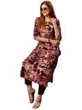 Anni Designer Women'S Cotton Blend Straight Printed Kurta With Pant (Rai Wine-Nw_Xxl_Wine_Xx-Large),Wine,2XL