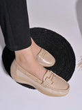 Shoetopia Upper Buckle Detailed Beige Loafers For Women & Gilrs-Eu42,Beige,9,B0D2TW16HW