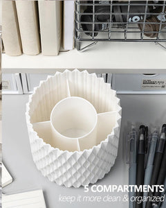 Lebenrich Rotating Pen Pencil Holder for Desk, 5 Slots Unique Grey Desk Pen Organizer Easthetic Desktop Supplies and Accessories