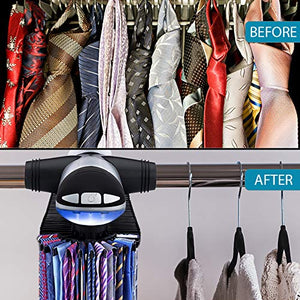 Aniva Motorized Tie Rack Closet Organizer with LED Lights Includes J Hooks for Wired Shelving Stores Up to 72 Ties & 8 Belts, Op