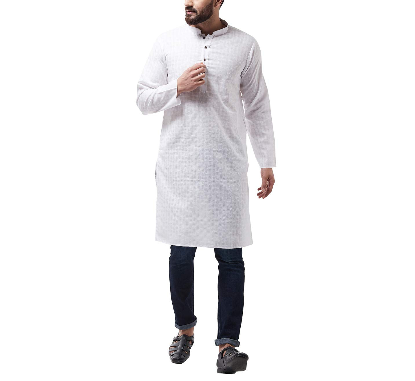 Sojanya (Since 1958 Men'S Cotton Blend White Woven Design Only Long Kurta Size: 42