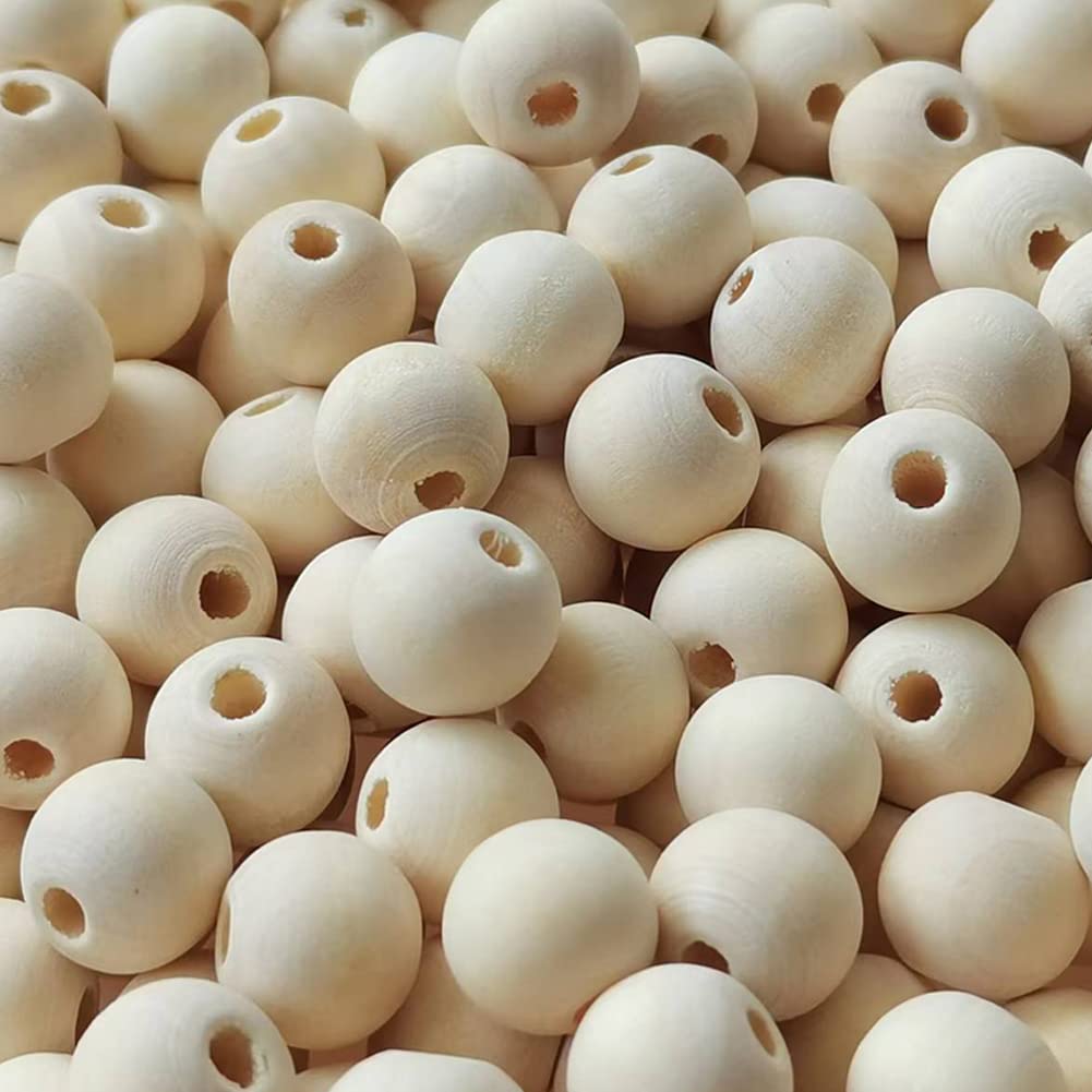 WLIANG 400 Pcs 14mm Natural Wood Beads, Unfinished Round Bulk Spacer Wooden Beads for DIY Crafts, Garlands Farmhouse Holiday Dec