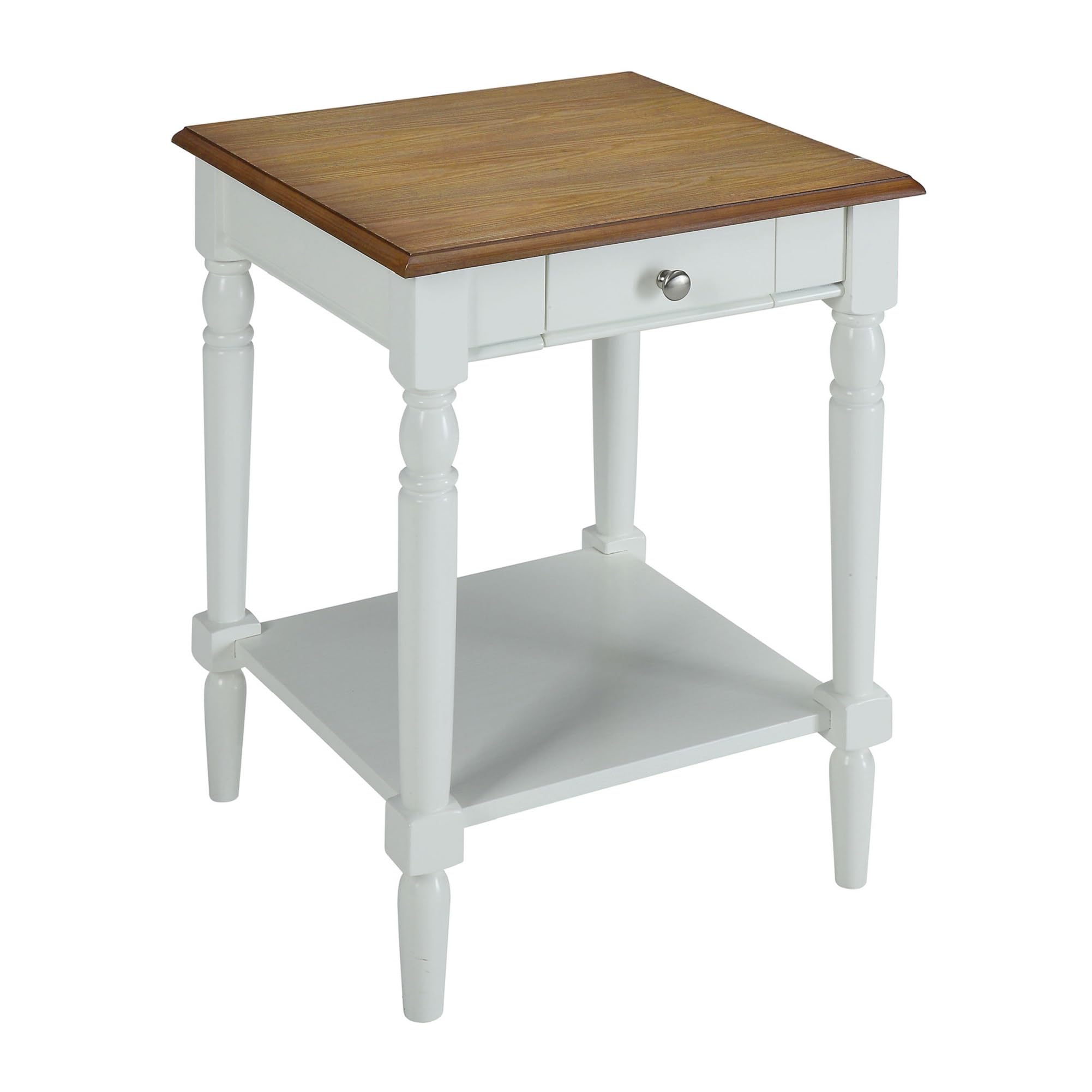 Convenience Concepts French Country End Table 18 -Traditional Farmhouse Side Table with Storage Drawer and Shelf, Living Room,