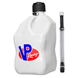 VP Racing 3520-CA, 5.5 Gallon Square Motorsport Jug White with Deluxe Filler Hose