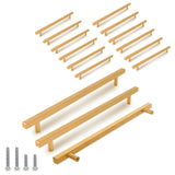 TooCust 15 Pack Brushed Brass Kitchen Cabinet Handles, Cabinet Pulls with 8-4/5 Inch (224mm) Hole Centers, Gold Dresser Handle w