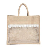 SHOPATHON INDIA Jute Gift Bag with Transparent Window, Zipper Closure, Reusable Bags for Gifts and Hampers, Beige, 26x19x11 cm,