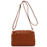 FashionPuzzle Triple Zip Small Crossbody Bag (Saddle Brown)