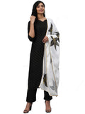 Gosriki Women'S Black & Golden Polka Print Kurta With Trousers & Dupatta,Black,,B08QD7YNY9