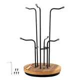 AXONEMRQTI Coffee Mug Tree Holder, 360 Rotating Cup Holder with 6 Hooks & Weighted Wood Base, Stainless Steel NonSlip Mug Rack 