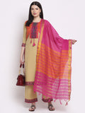 Anni Designer Women'S Cotton Straight Kurta With Palazzo & Dupatta (Kpzd-Cot-10013-Beige_M_Beige_Medium),Beige,M,Cotton Blend,Straight,Kurta, Pants, Scarf