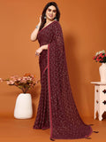 Satrani Womens Georgette Foil Print Saree With Unstitched Blouse Piece(3066S2122N_Maroon)