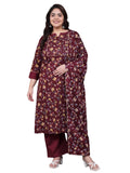 Tissu Women's Plus Size Maroon Floral Printed Pure Cotton Kurta & Palazzo with Dupatta (T_691_Maroon_3XL)